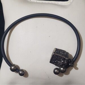 Black Rubber Cuff Bracelet with Silver-Tone Charms